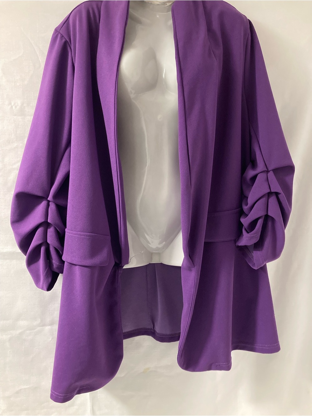 SHEIN Curve Purple Ruched Sleeve Open Front Blazer 4XL